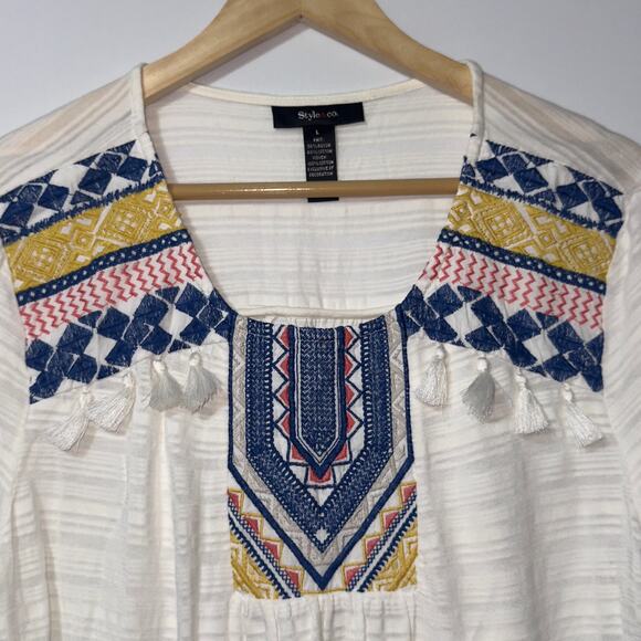 Style & Co white tassel blouse women’s size large - Picture 4 of 6
